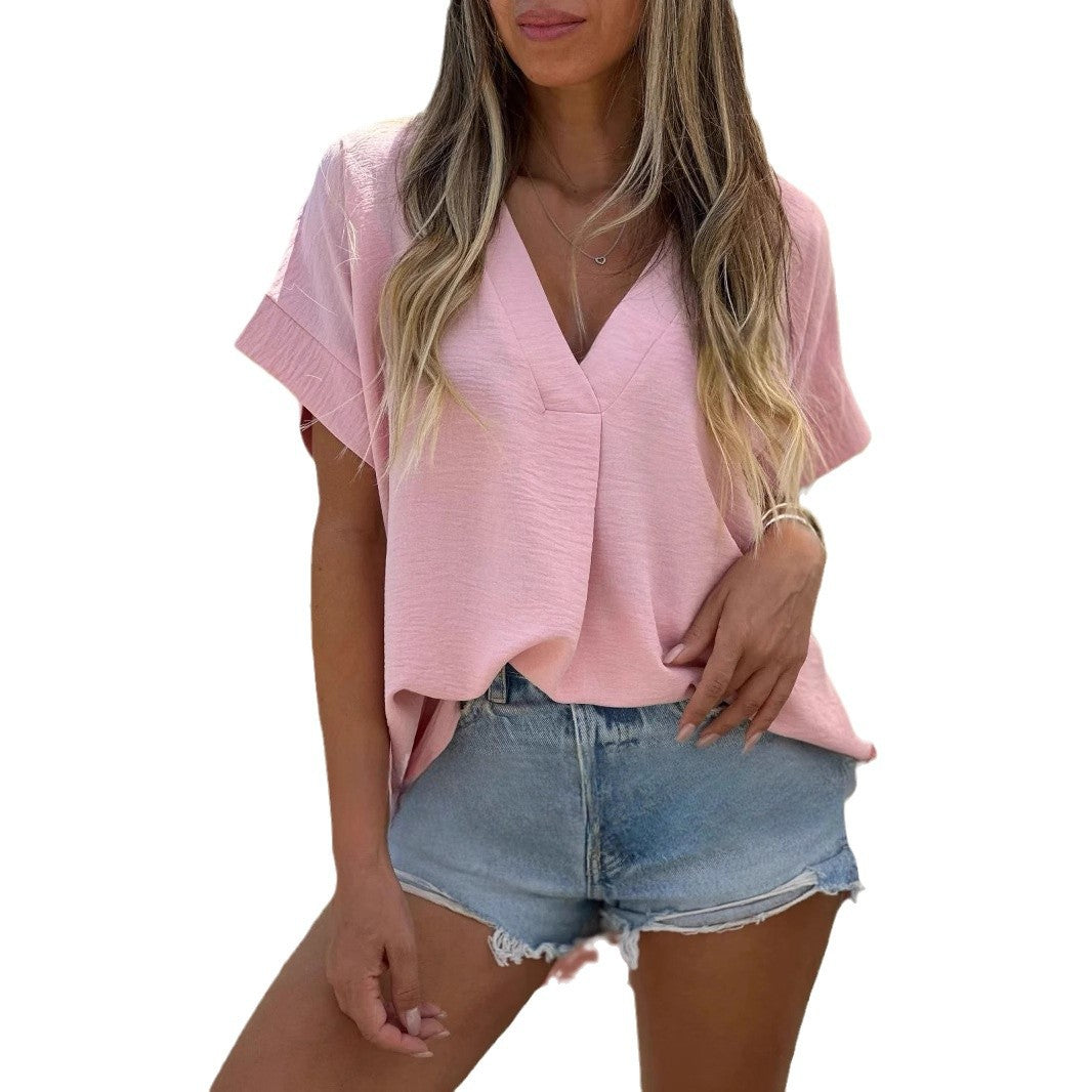 Damen Oversize Leinenbluse mit V-Ausschnitt und lässigem Schnitt Heidi-Mode