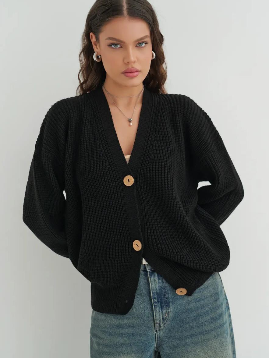 Damen lässige Strickjacke mit praktischen Knopfdetails und OHNE Einschränkung Heidi-Mode