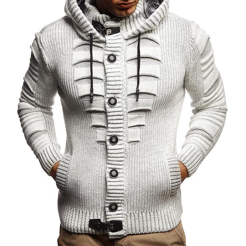 Herren Strickjacke mit Kapuze und dekorativen Knopfdetails Heidi-Mode