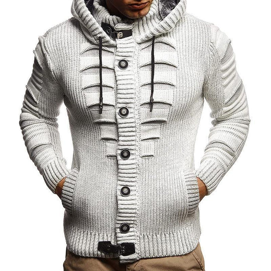 Herren Strickjacke mit Kapuze und dekorativen Knopfdetails Heidi-Mode