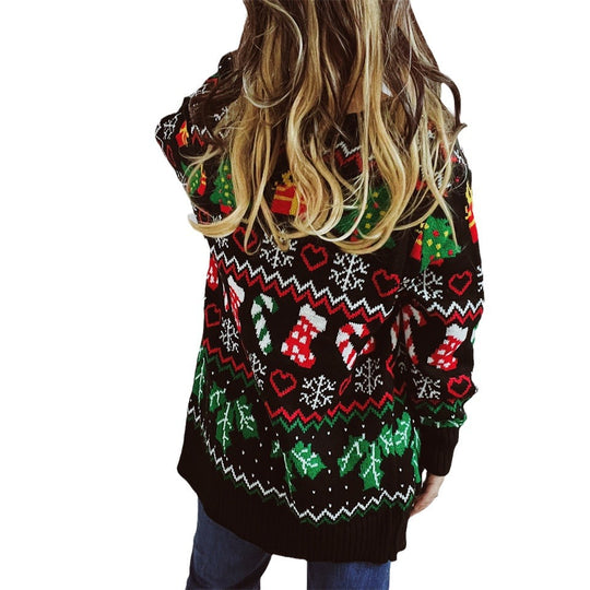 Damen Weihnachts-Strickjacke mit festlichem Design und knöpfbarem Schnitt Heidi-Mode