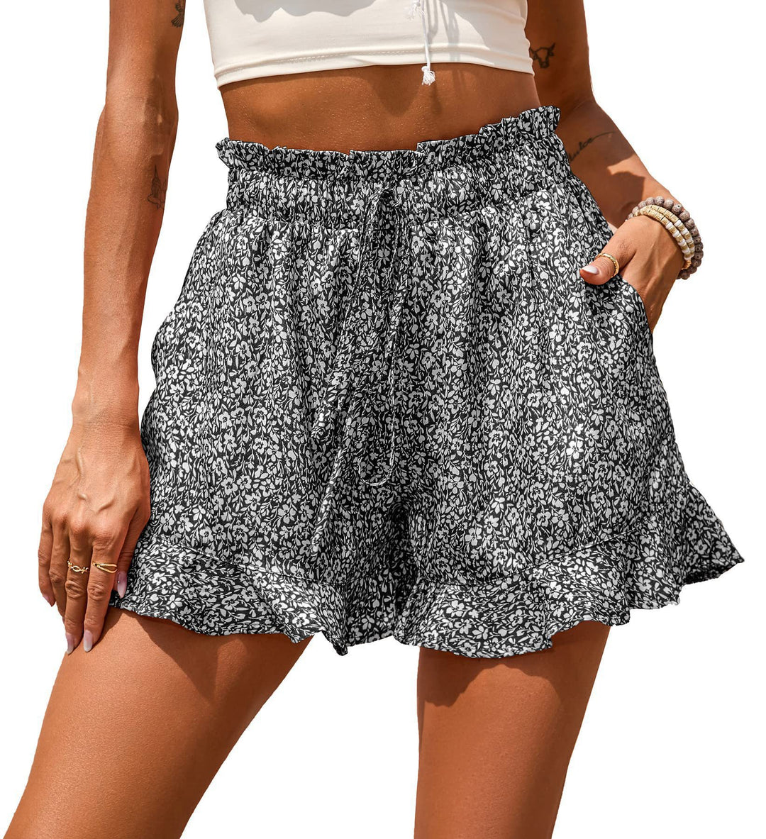 Damen florale Shorts mit elastischem Bund und lässigem Design Heidi-Mode
