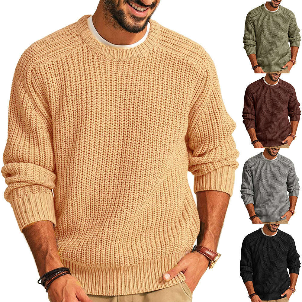 Herren Grobstrick Pullover mit Rundhalsausschnitt und lässigem Schnitt Heidi-Mode