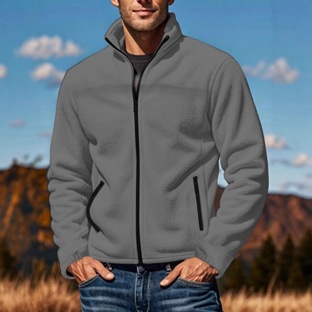 Herren Fleecejacke mit hohem Kragen und praktischen Reißverschlusstaschen Heidi-Mode