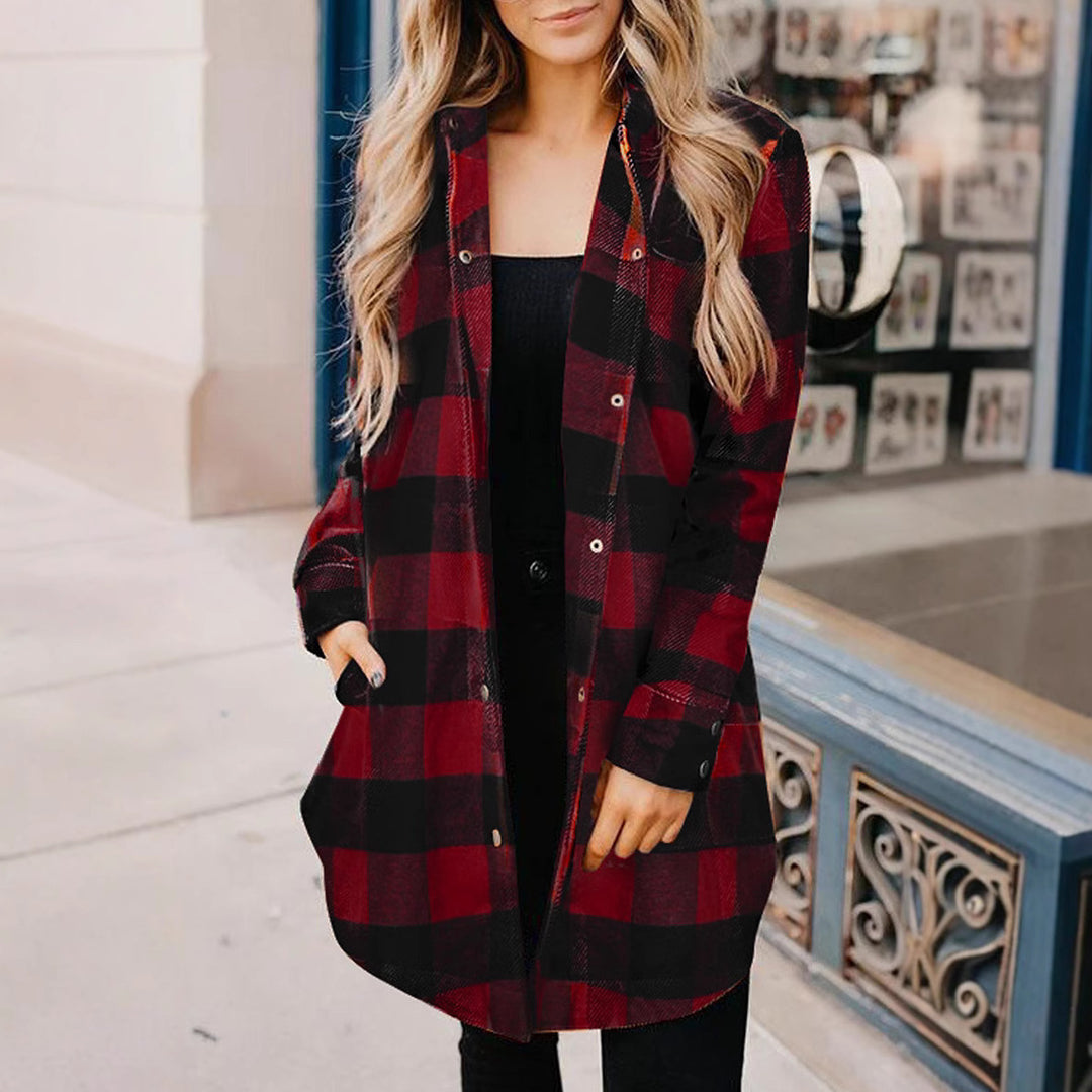 Damen Karierte Overshirtjacke aus weichem Stoff Heidi-Mode