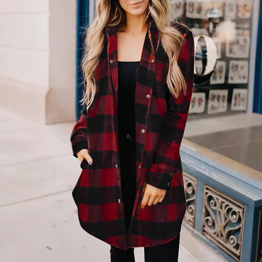 Damen Karierte Overshirtjacke aus weichem Stoff Heidi-Mode