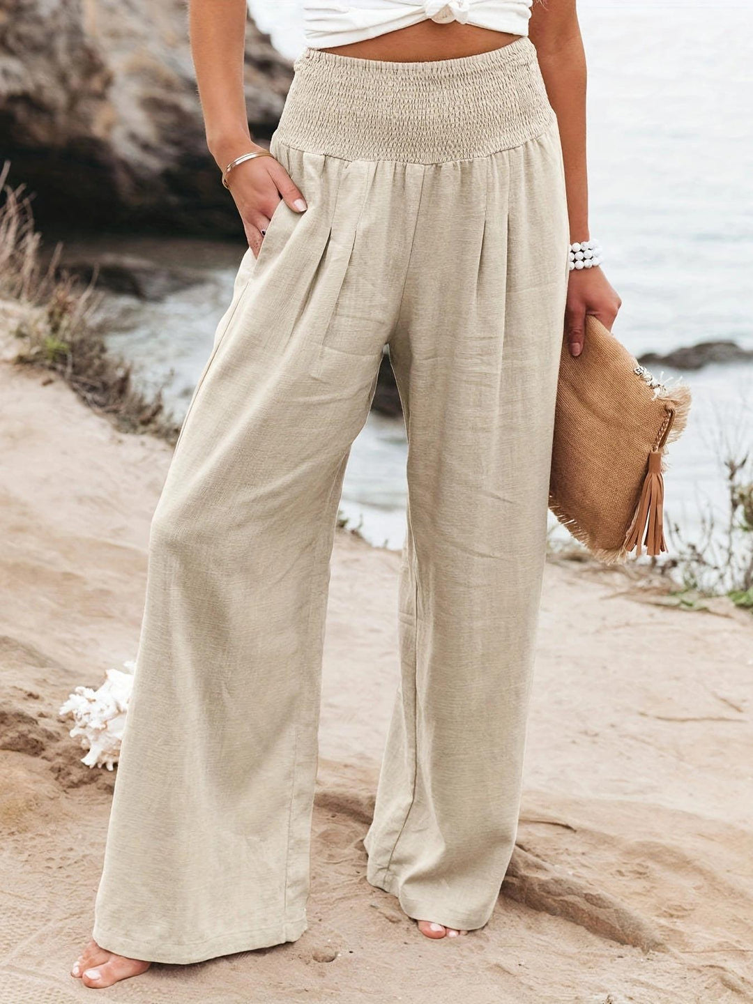 Damen weite Sommerhose mit hohem Bund und eleganten Falten Heidi-Mode