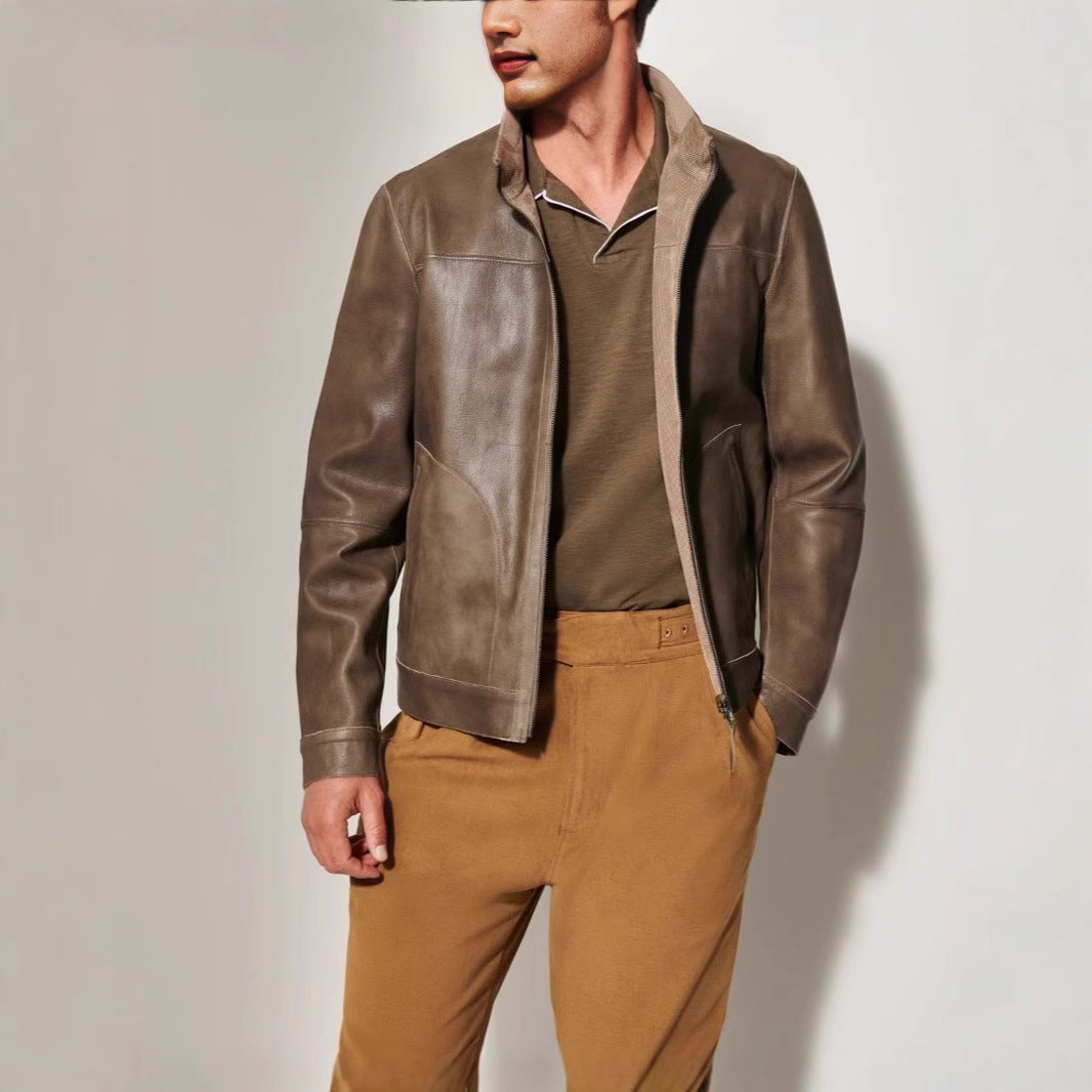 Herren Lederjacke im modernen Schnitt mit strukturiertem Obermaterial Heidi-Mode