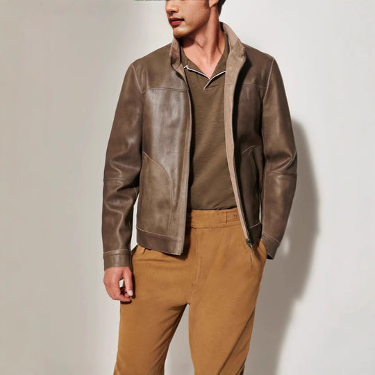 Herren Lederjacke im modernen Schnitt mit strukturiertem Obermaterial Heidi-Mode