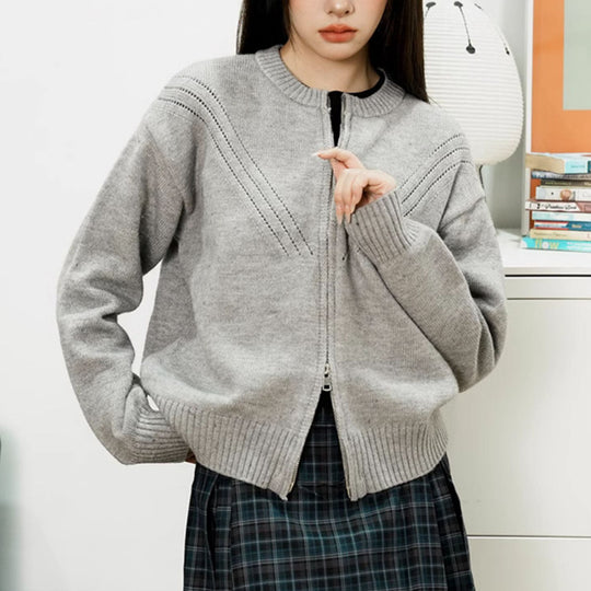 Damen kuschelige Strickjacke mit modernem Reißverschluss und feinem Strukturdesign Heidi-Mode