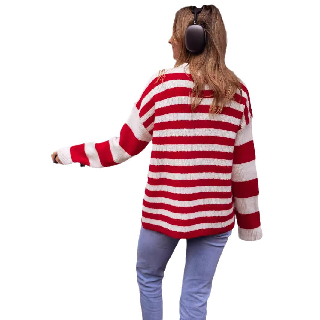 Damen lässiger Streifenpullover mit weitem Schnitt und gemütlichem Material Heidi-Mode