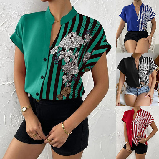 Damen Elegante Bluse mit floralem Druck und gestreiftem Design Heidi-Mode