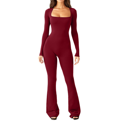 Damen Figürlicher Jumpsuit mit langen Ärmeln und weitem Bein Heidi-Mode