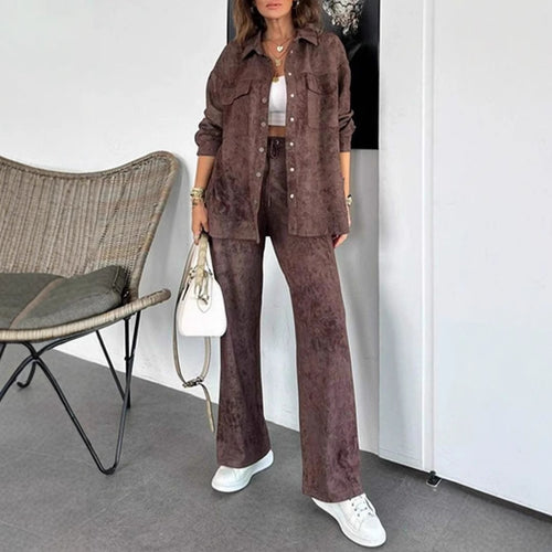 Damen Lässiges Blusen- und Hosen-Set aus weichem Material mit besonderen Texturen Heidi-Mode