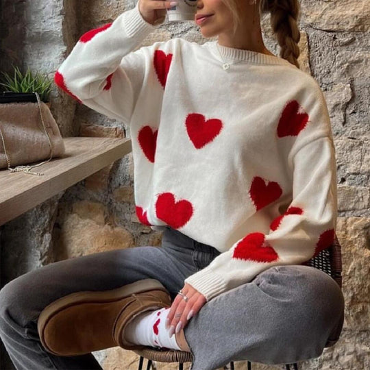 Damen Bequemer Sweater mit Herzmuster Heidi-Mode