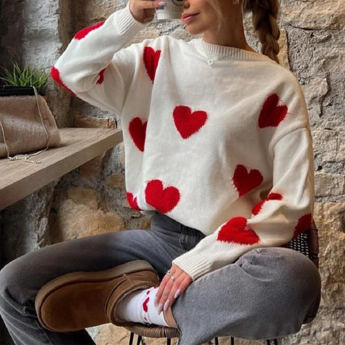 Damen Bequemer Sweater mit Herzmuster Heidi-Mode
