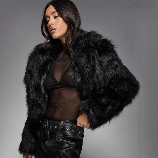 Damen Modische Kurzjacke mit glamourösem Kunstfell Heidi-Mode