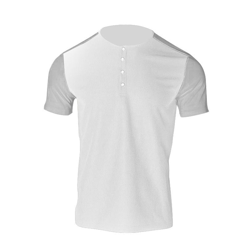 Herren Kurzarm-Hemd mit modischem Henley-Kragen und Kontrastärmel Heidi-Mode