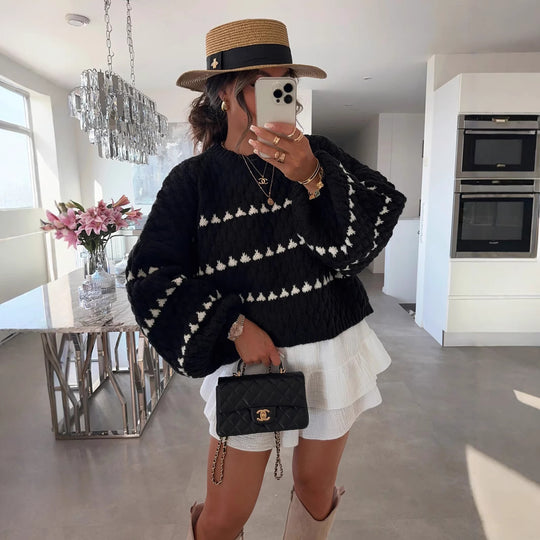 Damen modischer Pullover mit weitem Schnitt und strukturiertem Design Heidi-Mode