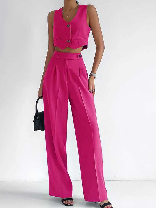 Damen Modisches Zweiteiler-Set mit ärmellosem Oberteil und weit geschnittenen Hosen Heidi-Mode