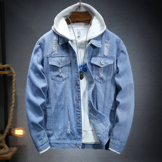 Herren lässige Jeansjacke mit bequemem Hoodie-Einsatz und modischen Details Heidi-Mode