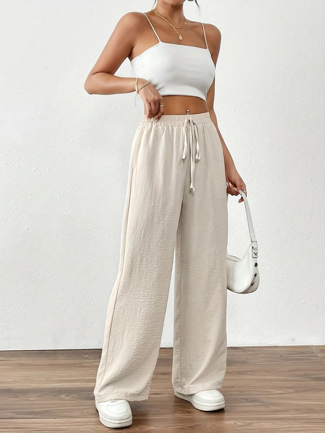 Damen Weit geschnittene Sommerhose mit elastischem Bund und Kordelzug Heidi-Mode