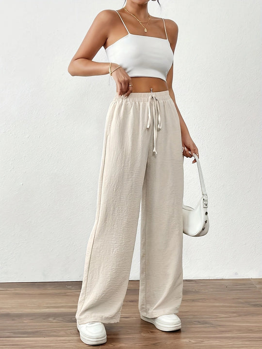 Damen Weit geschnittene Sommerhose mit elastischem Bund und Kordelzug Heidi-Mode