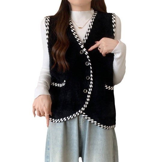 Damen Weste mit geflochtenen Akzenten und Knopfdetails Heidi-Mode