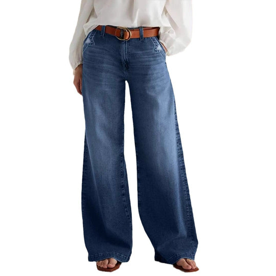 Damen Weite Jeans im Boho-Stil mit hohem Bund und komfortablem Schnitt Heidi-Mode