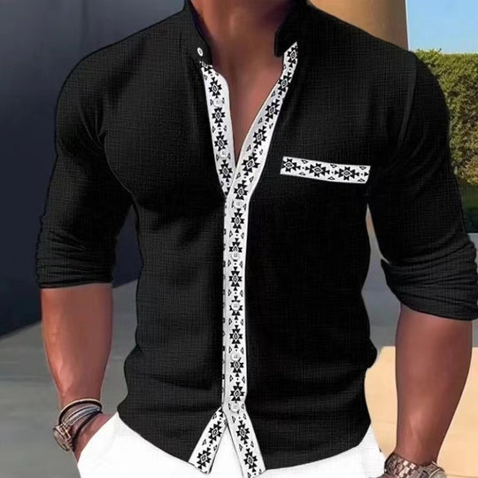 Herren Modische Langarmbluse mit dekorativem Kragen und edlem Design Heidi-Mode