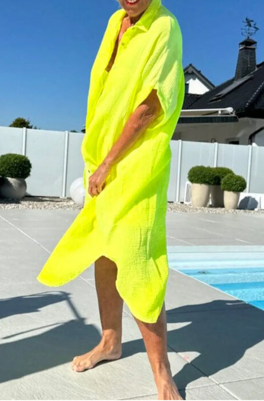 Damen Leichtes Baumwoll Button-Up Überkleid Heidi-Mode