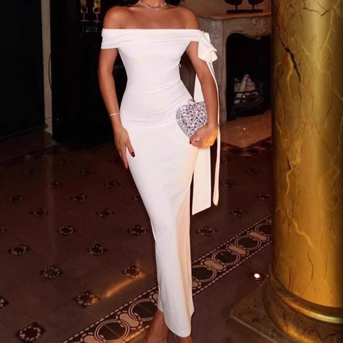 Damen Elegantes Off-Shoulder Maxikleid mit figurformendem Schnitt und schwingendem Saum Heidi-Mode