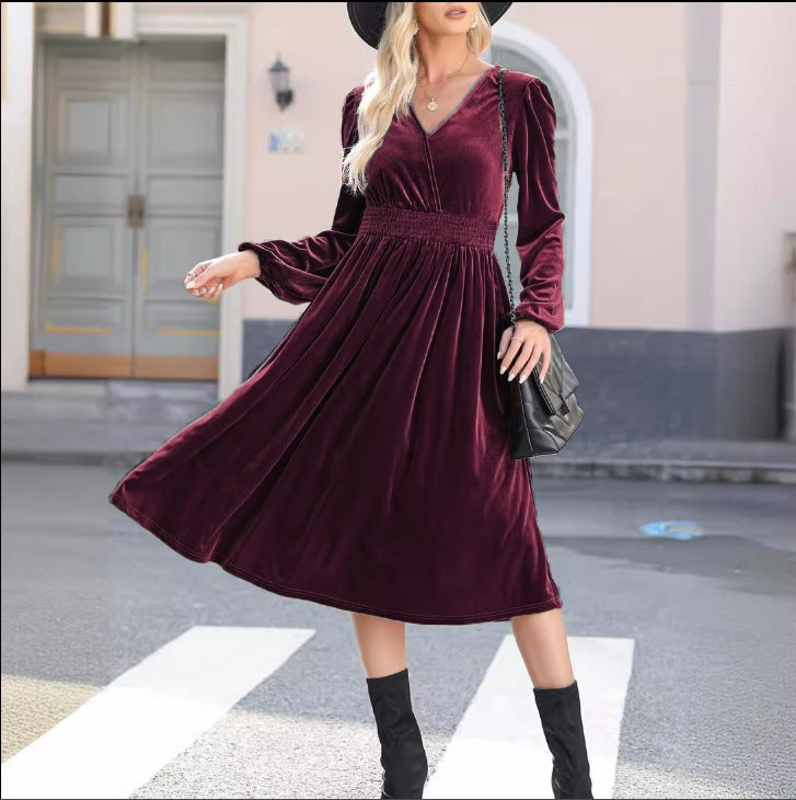 Damen Samt Kleid im Vintage-Stil Heidi-Mode