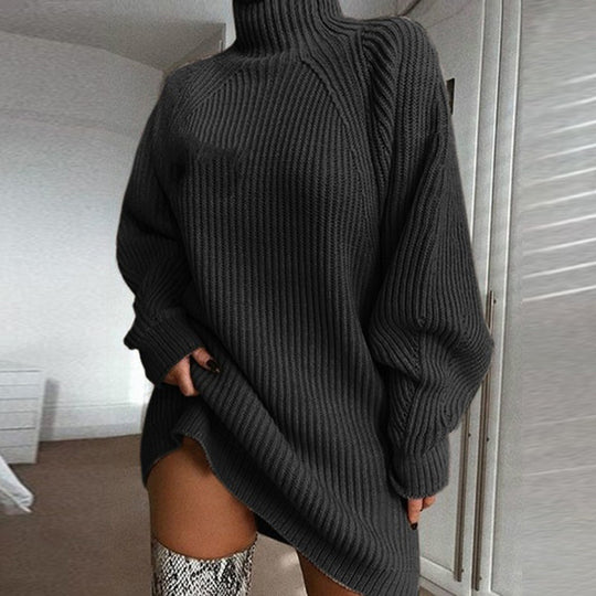 Damen Oversized Strickpullover mit hohem Kragen Heidi-Mode