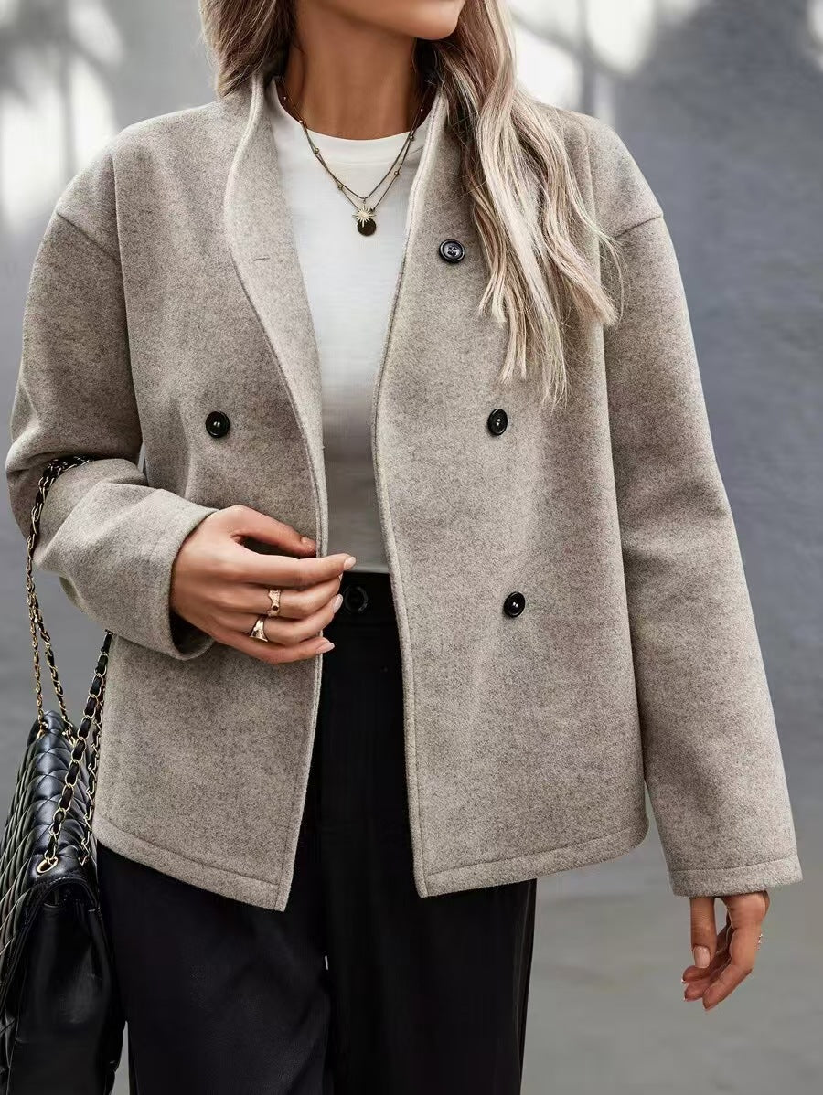 Damen Modische Wolljacke im eleganten Look mit doppelter Knopfreihe Heidi-Mode