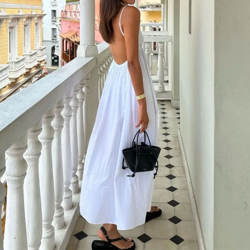Damen Maxikleid mit tiefem Rücken und schwingendem Saum Heidi-Mode