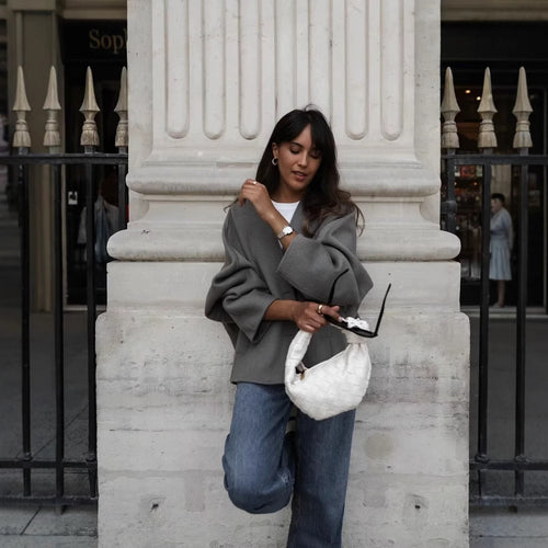 Damen modische Kurzjacke mit elegantem Revers und praktischen Taschen Heidi-Mode