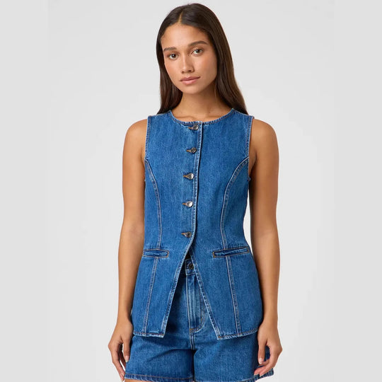 Damen Jeansweste mit tailliertem Schnitt und praktischen Taschen Heidi-Mode