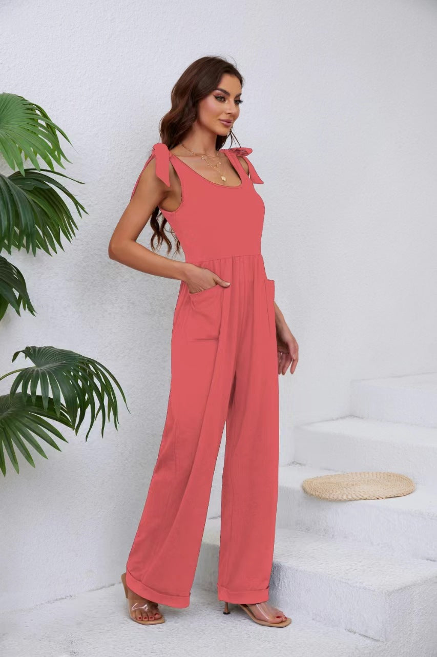 Damen Eleganter Jumpsuit mit verstellbaren Trägern und weitem Bein Heidi-Mode