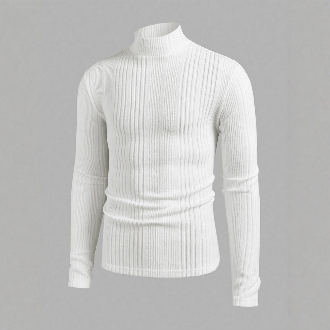Herren Strickpullover mit hohem Kragen und Rippstruktur Heidi-Mode