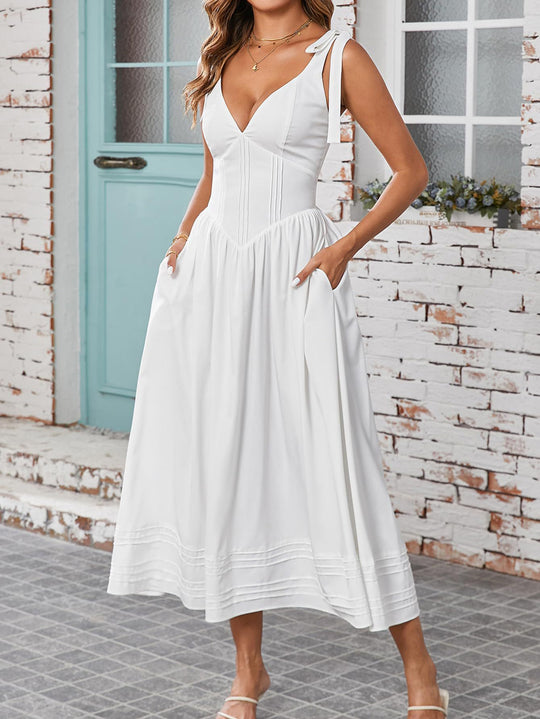 Damen Maxi-Kleid mit V-Ausschnitt und eleganten Spagettiträgern Heidi-Mode