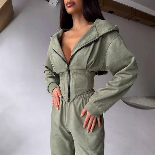 Damen Lässiger Utility-Jumpsuit mit hohem Kragen und Reißverschluss Heidi-Mode