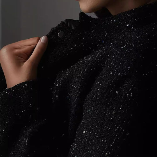 Damen Glamouröse Glitzerjacke mit oversized Schnitt und modischen Taschen Heidi-Mode