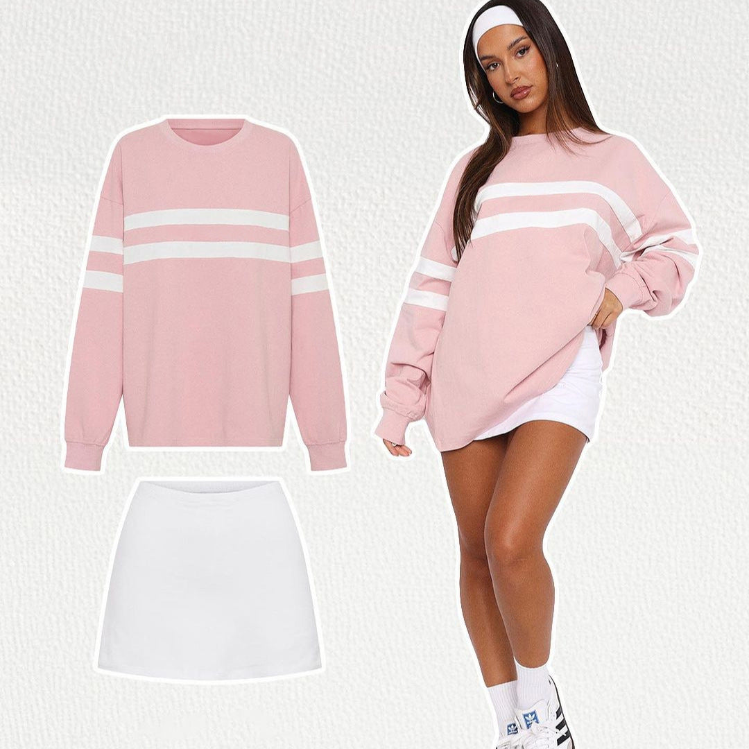 Damen Oversized Sweatshirt mit trendigen Streifen Heidi-Mode