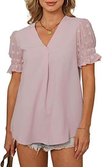 Heidi-Mode | V-Ausschnitt Kurzarm Pom Pom Locker Sitzende Bluse