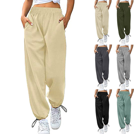 Damen lässige Sporthose mit hohem Bund und seitlichen Taschen Heidi-Mode