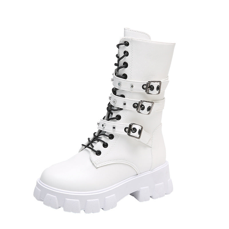 Damen High-Top Schnürstiefel mit verstellbaren Riemen und griffiger Sohle Heidi-Mode