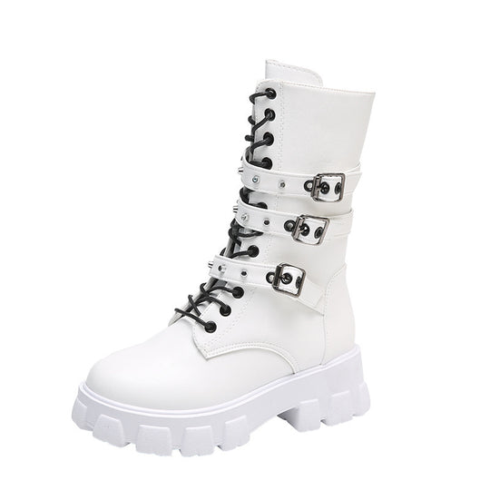 Damen High-Top Schnürstiefel mit verstellbaren Riemen und griffiger Sohle Heidi-Mode