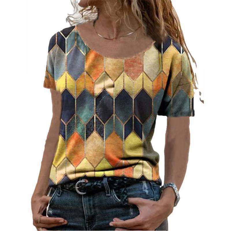 Damen Kurzarm Oberteil mit geometrischem Muster Heidi-Mode