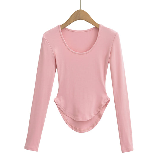 Damen Langarm Body mit modischem Rundhalsausschnitt und asymmetrischem Saum Heidi-Mode